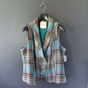 Modcloth Myrtlewood of California Colorful Herringbone Plaid Vest PLUS 2x